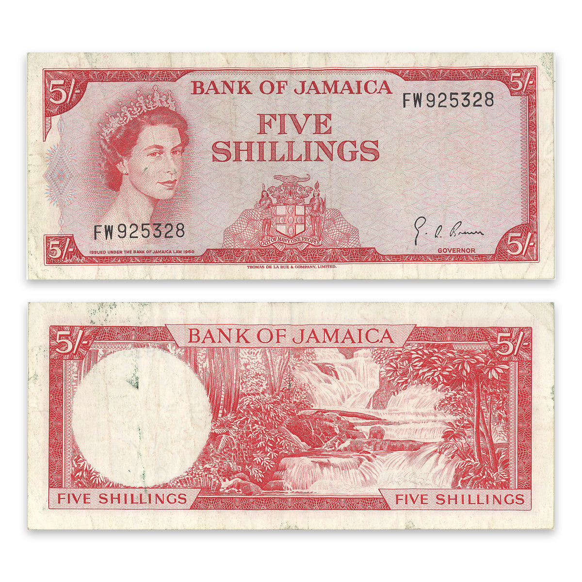 Jamaica 5 Shillings 1964 P# 51Ad VF-25