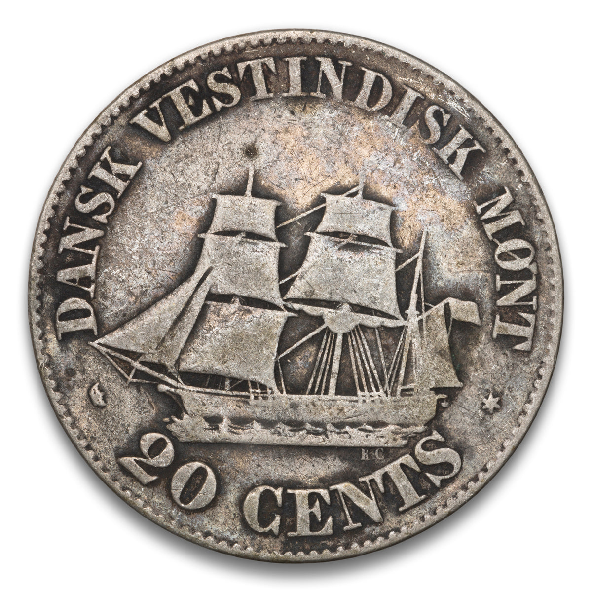 Danish West Indies Silver 20 Cents 1859