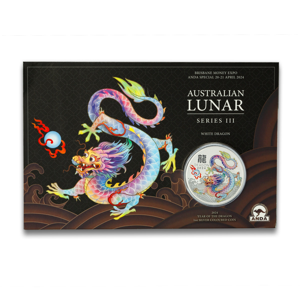 2024 $1 Australian Lunar Series III: White Dragon - Pure Silver Coloured Coin