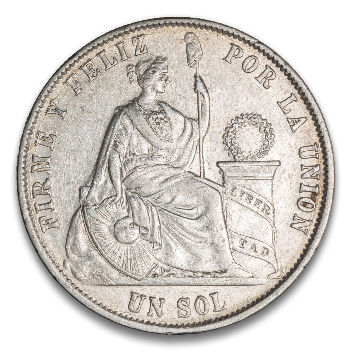 Peru Arabic 1 Silver 1 Sol 1868 YB