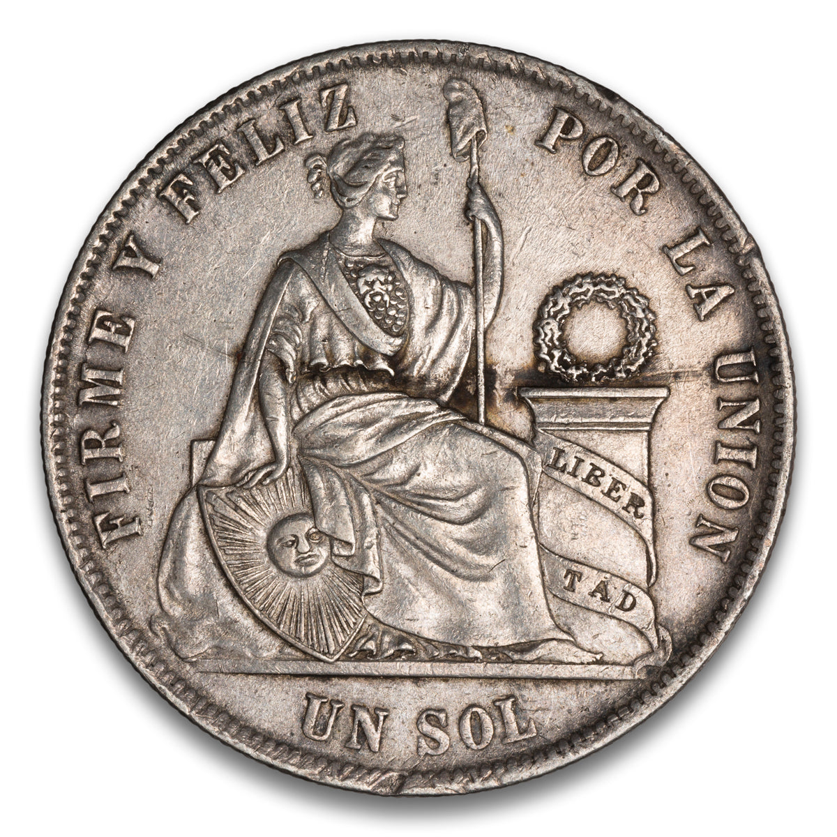 Peru Arabic 1 Silver 1 Sol 1869 YB