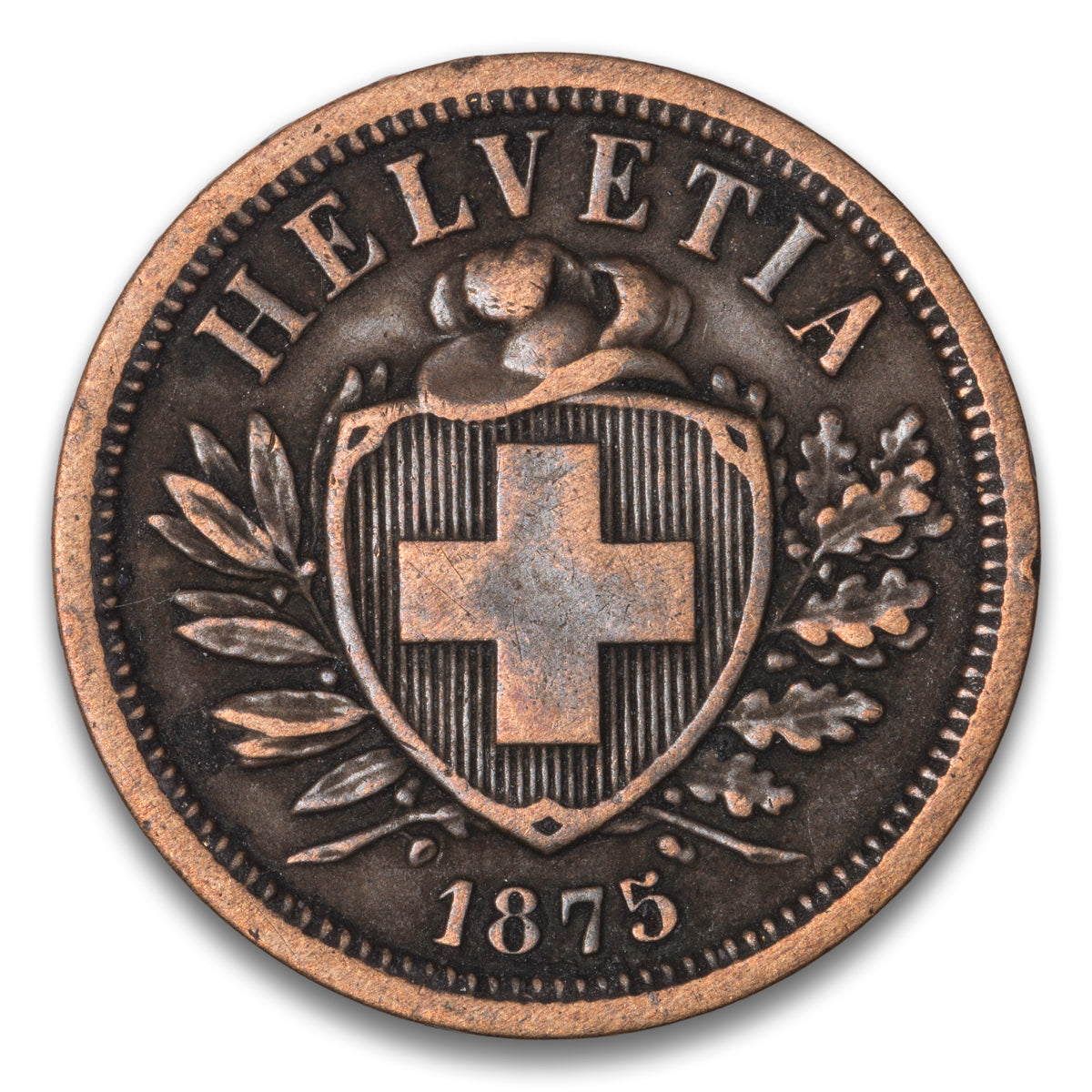 Switzerland Bronze 2 Rappen 1875 B