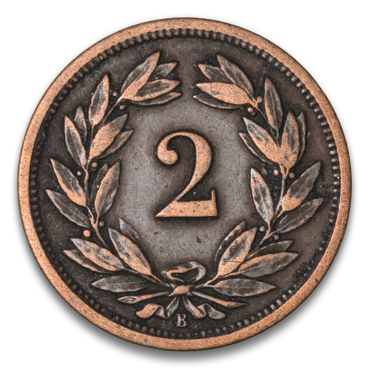 Switzerland Bronze 2 Rappen 1875 B