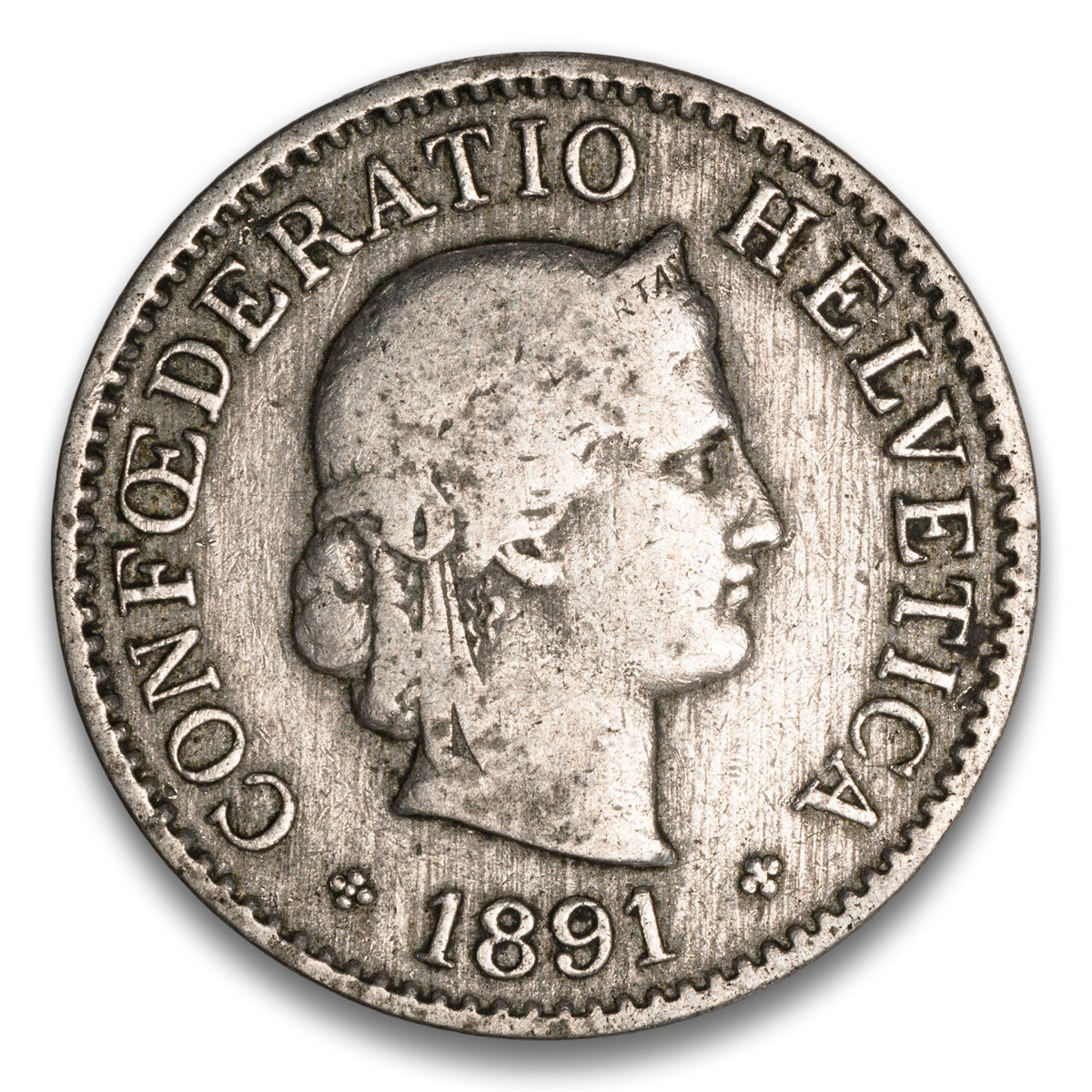 Switzerland Bronze 5 Rappen 1891 B
