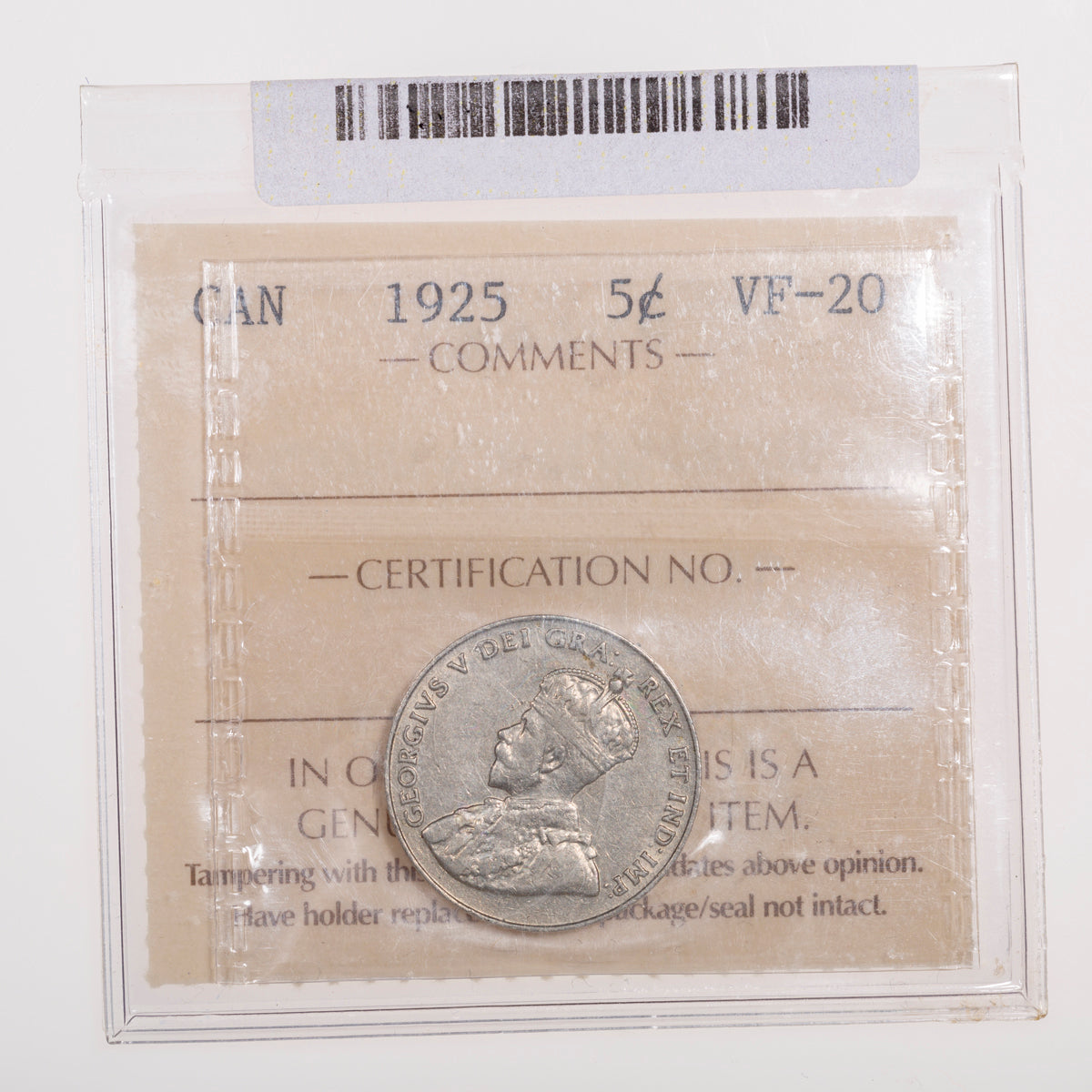 5 Cent 1925 ICCS VF-20