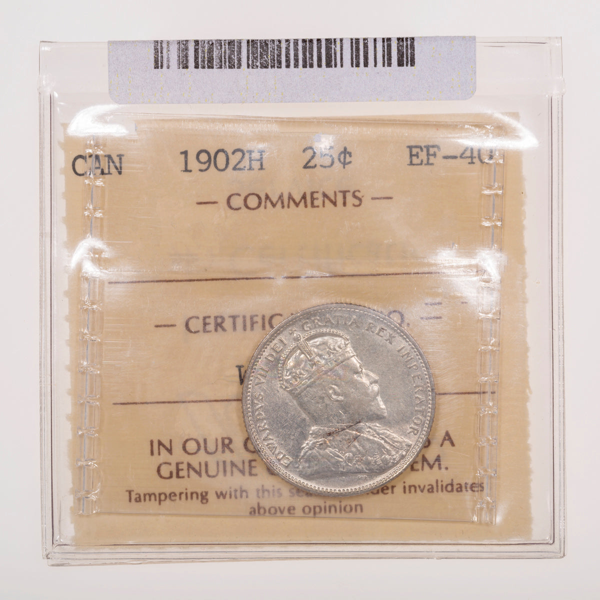 25 Cent 1902H ICCS EF-40
