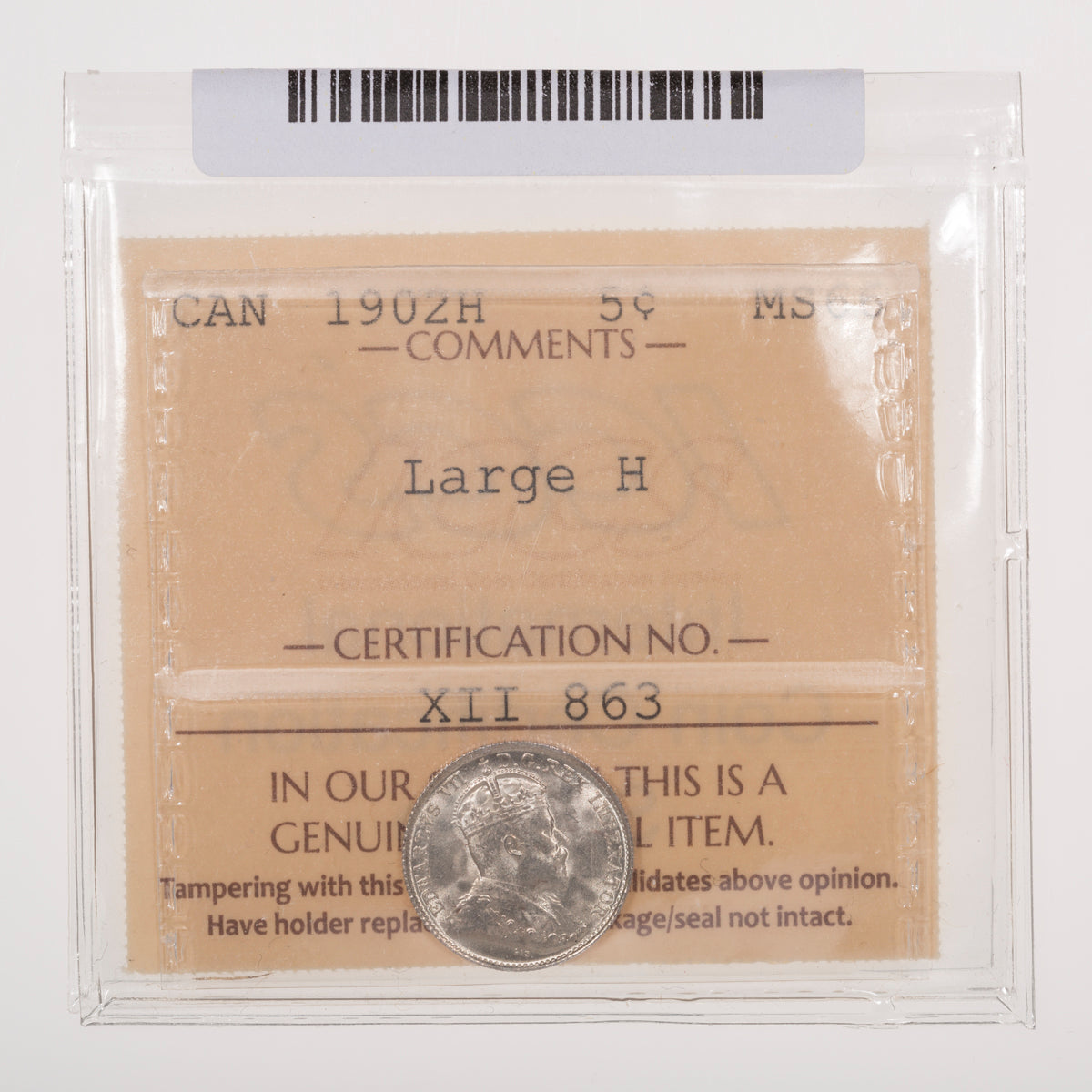 5 Cent 1902H Large H ICCS MS-66