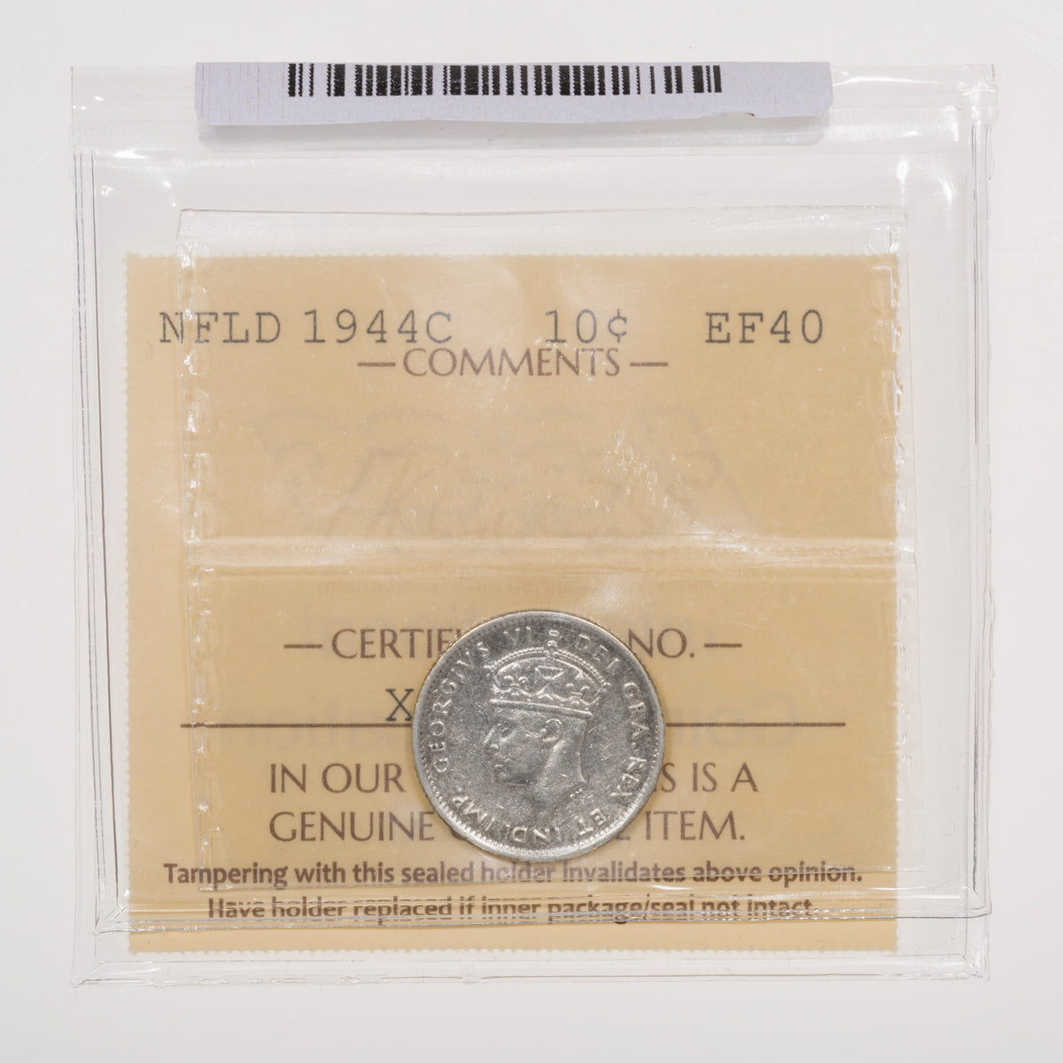 NFLD 10 Cent 1944C ICCS EF-40