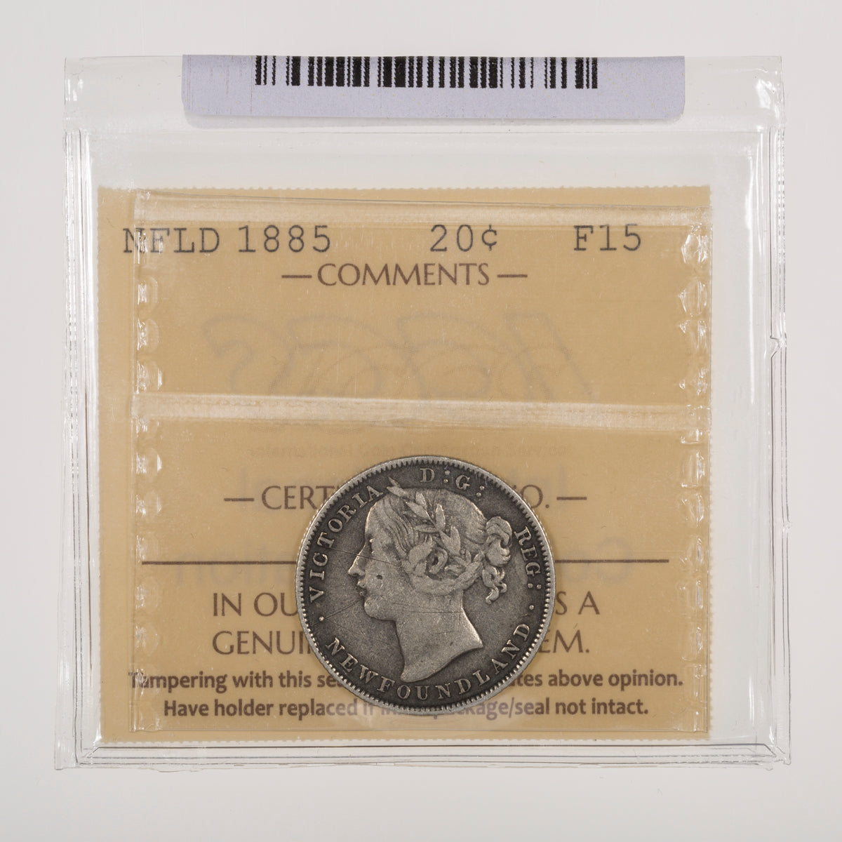 NFLD 20 Cent 1885 ICCS F-15