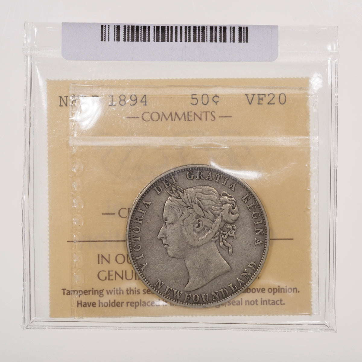 NFLD 50 Cent 1894 ICCS VF-20