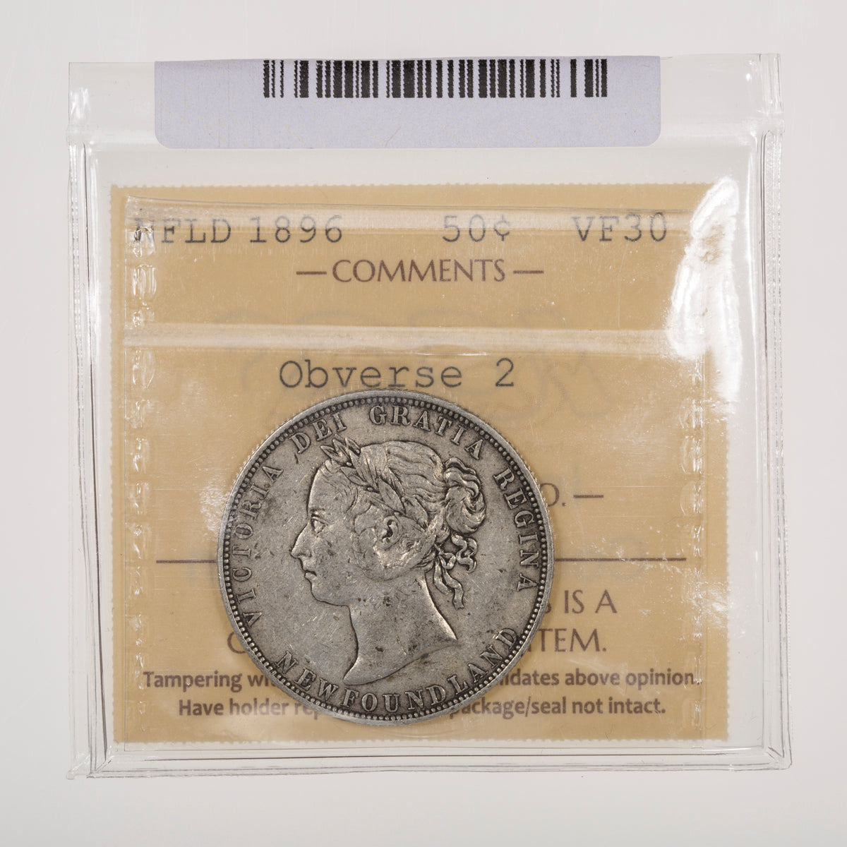 NFLD 50 Cent 1896 Obverse 2 ICCS VF-30