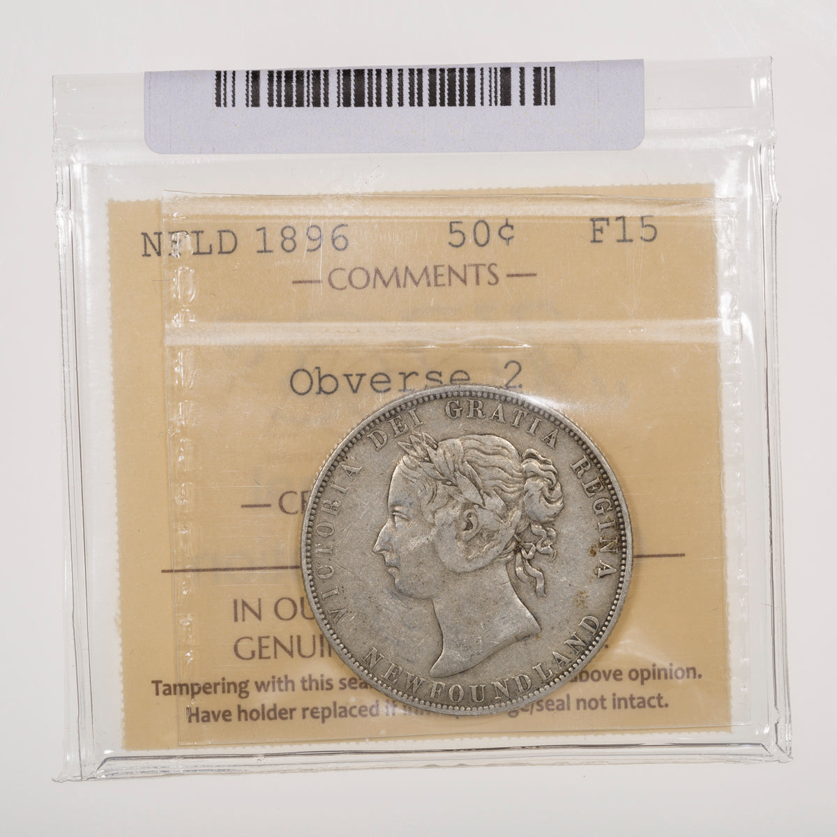 NFLD 50 Cent 1896 Obverse 2 ICCS F-15