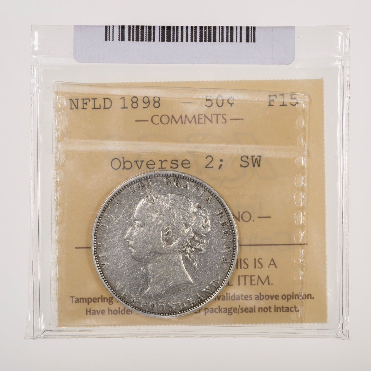 NFLD 50 Cent 1898 Obverse 2; SW ICCS F-15