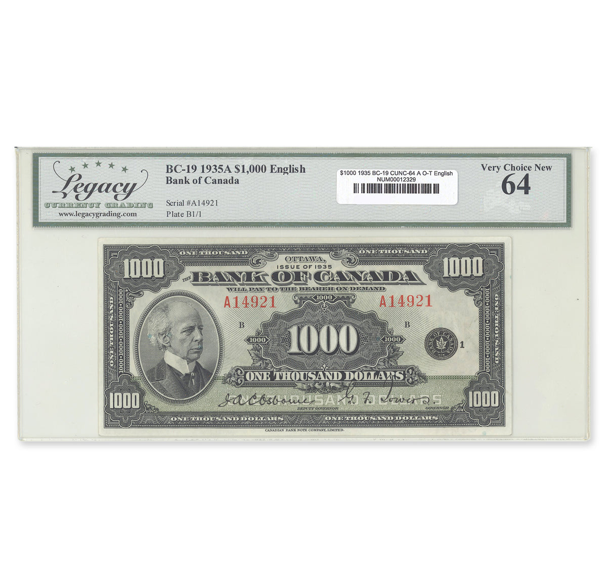 1935 $1000 English BC-19 Osborne-Towers Prefix A LEGACY CUNC-64