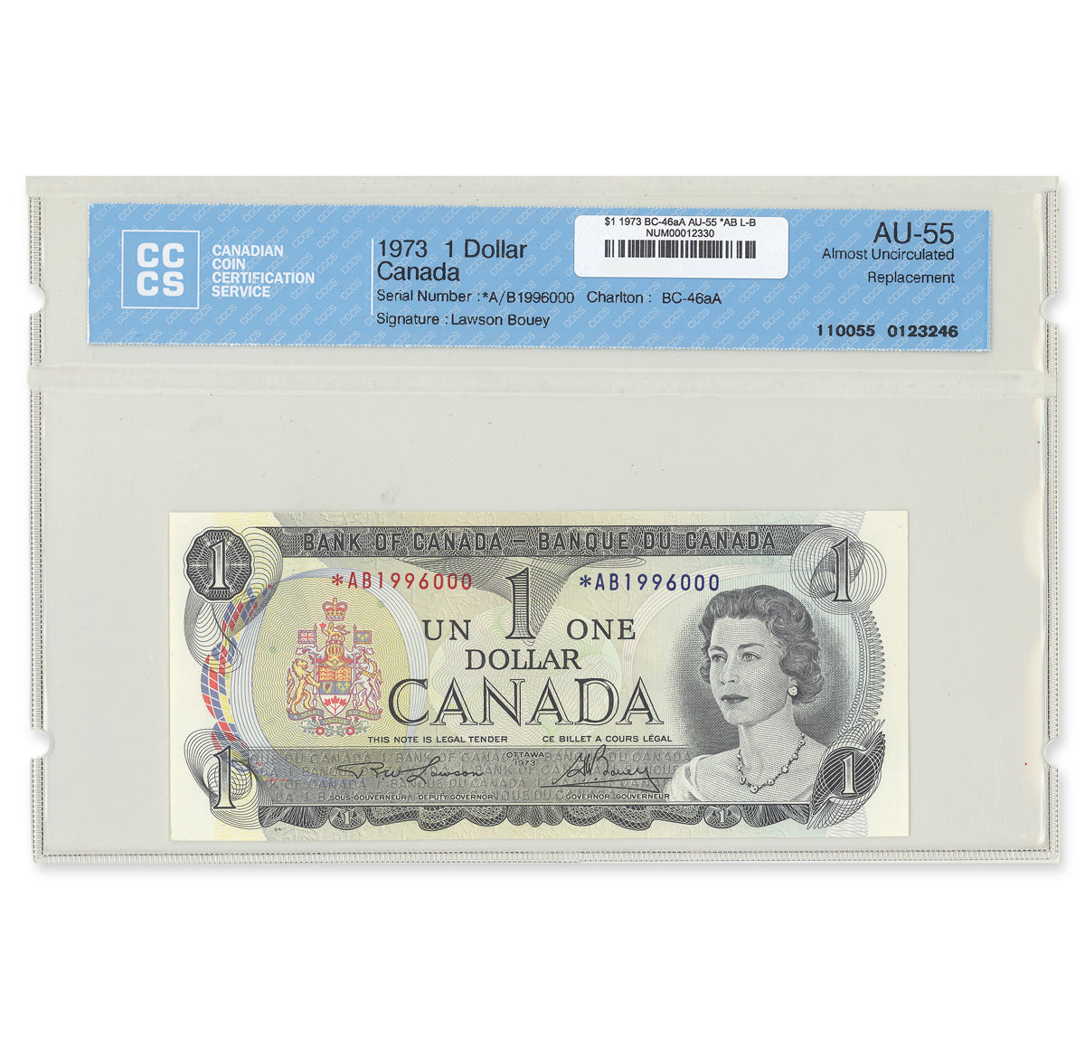 1973 $1 Replacement BC-46aA Lawson-Bouey Prefix *AB CCCS AU-55