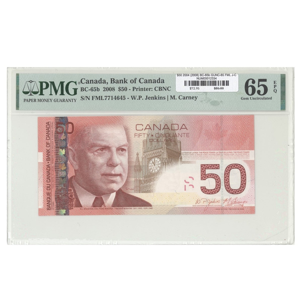 2004 (2008) $50 BC-65b Jenkins-Carney Prefix FML PMG GUNC-65 EPQ