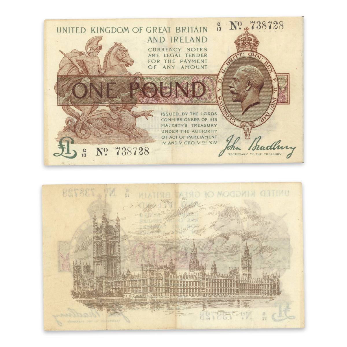 Great Britain Treasury Note 1 Pound 1917 P# 351 VF-30