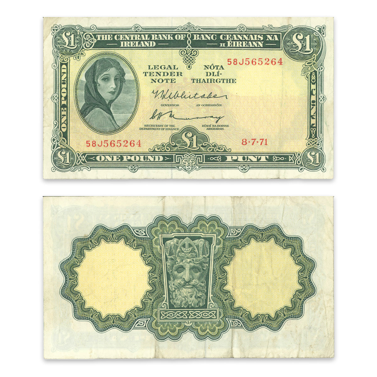 Ireland - Republic 1 Pound 1971 P# 64c VF-25