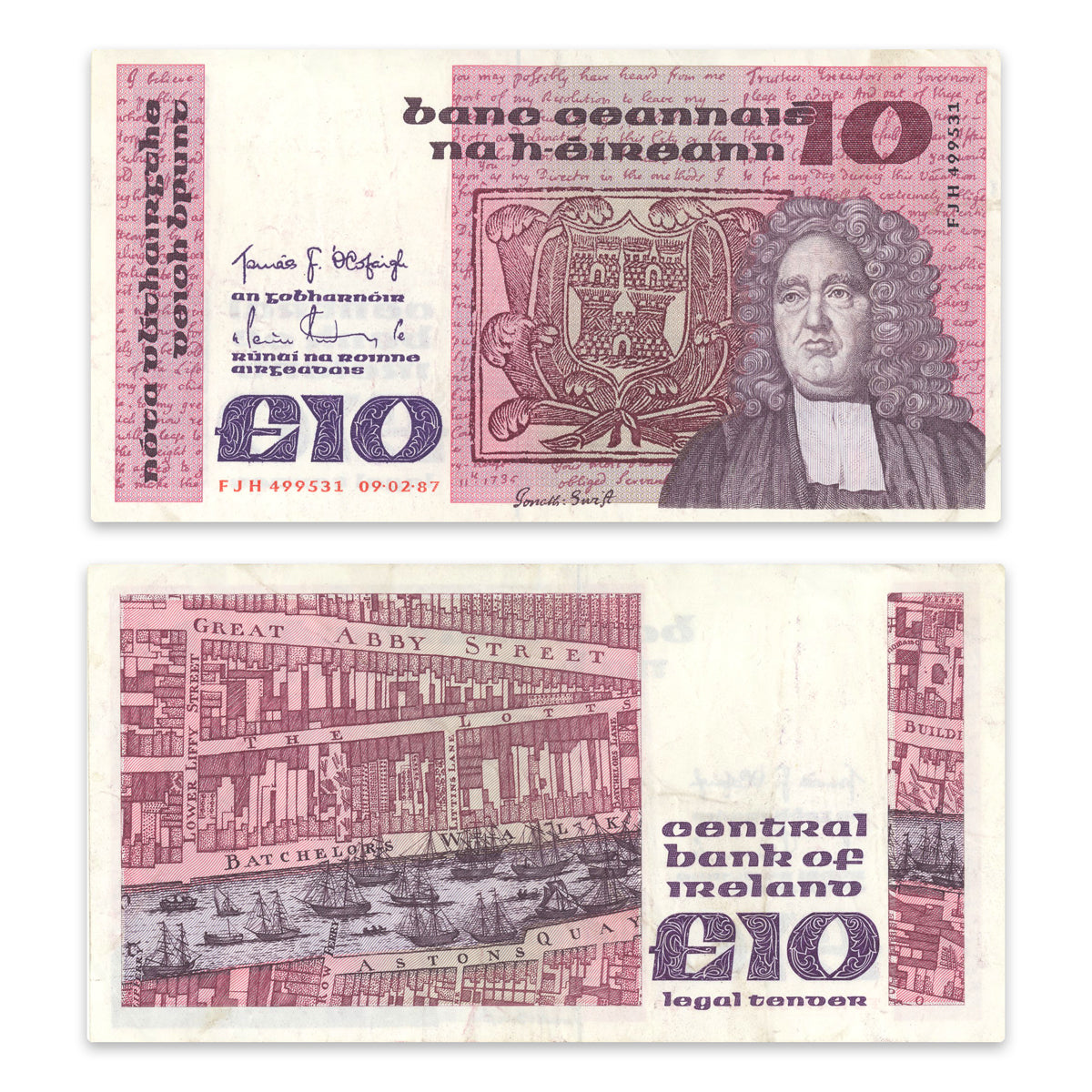 Ireland - Republic 10 Pounds 1987 P# 72b VF-30