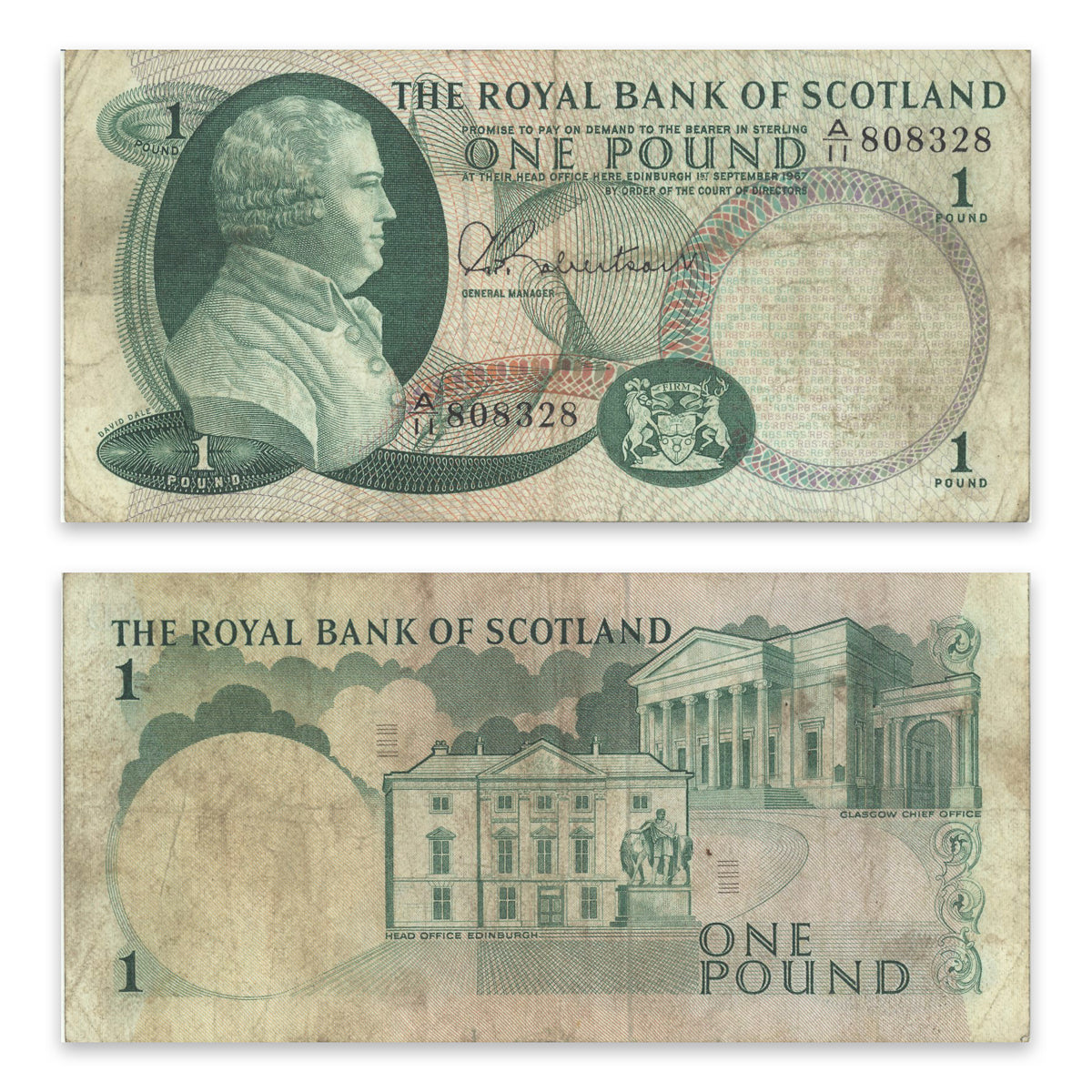 Scotland - Royal Bank of Scotland 1 Pound 1967 P# 327a F-15