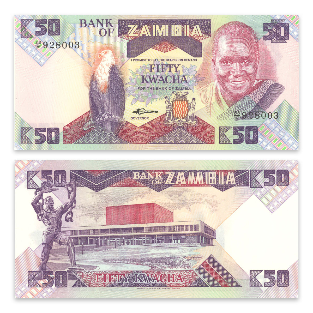 Zambia 50 Kwacha 1986 P# 28 GUNC-65