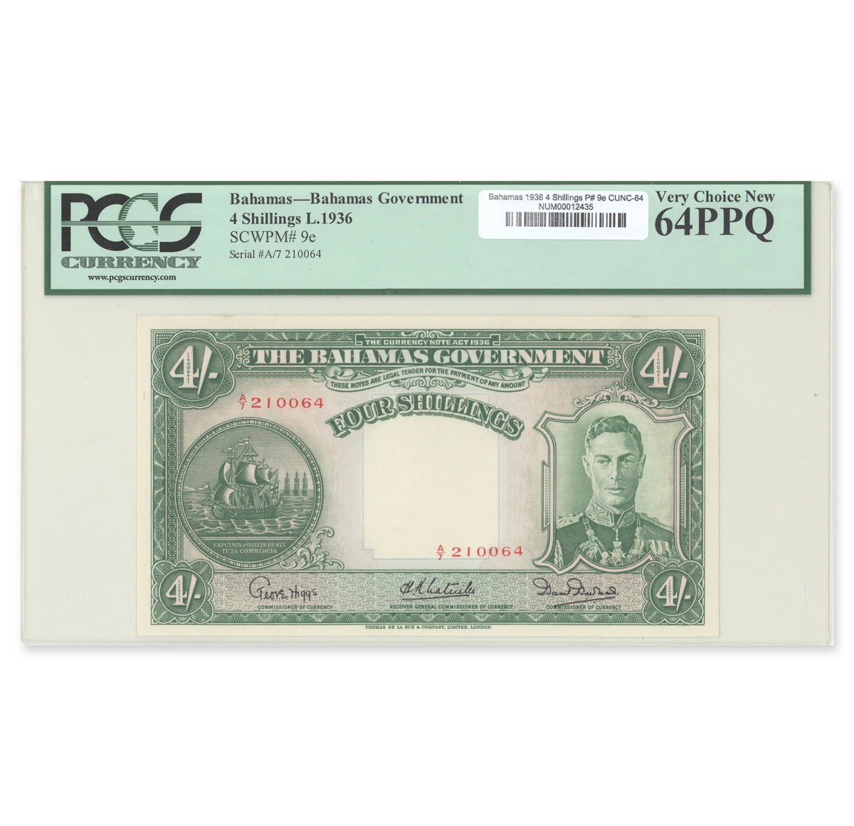 Bahamas 1936 4 Shillings P# 9e PCGS CUNC-64 PPQ
