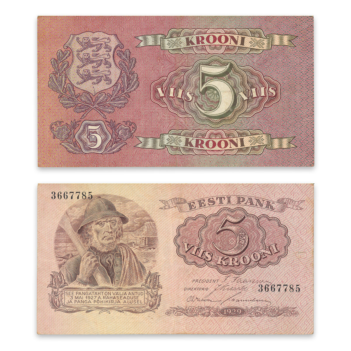 Estonia - Eesti Pank 1929 5 Krooni P# 62a VF-30