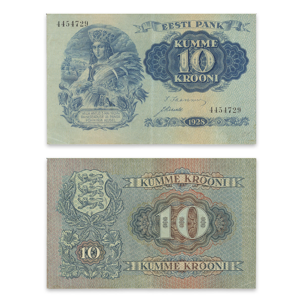 Estonia - Eesti Pank 1928 10 Krooni P# 63a VF-30