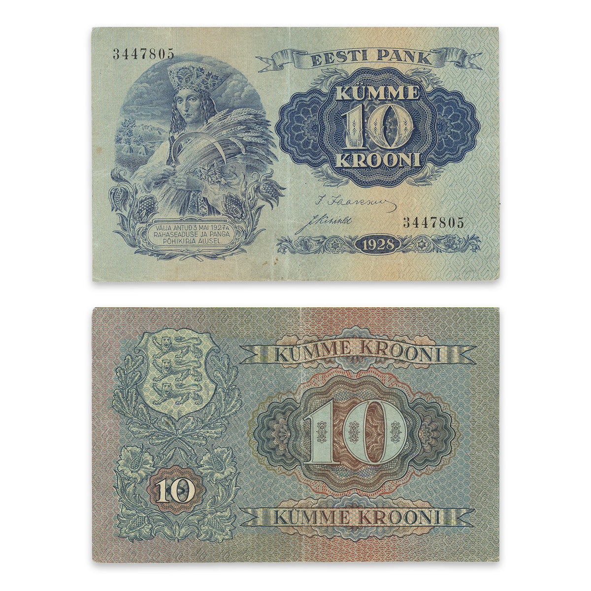 Estonia - Eesti Pank 1928 10 Krooni P# 63a VF-25