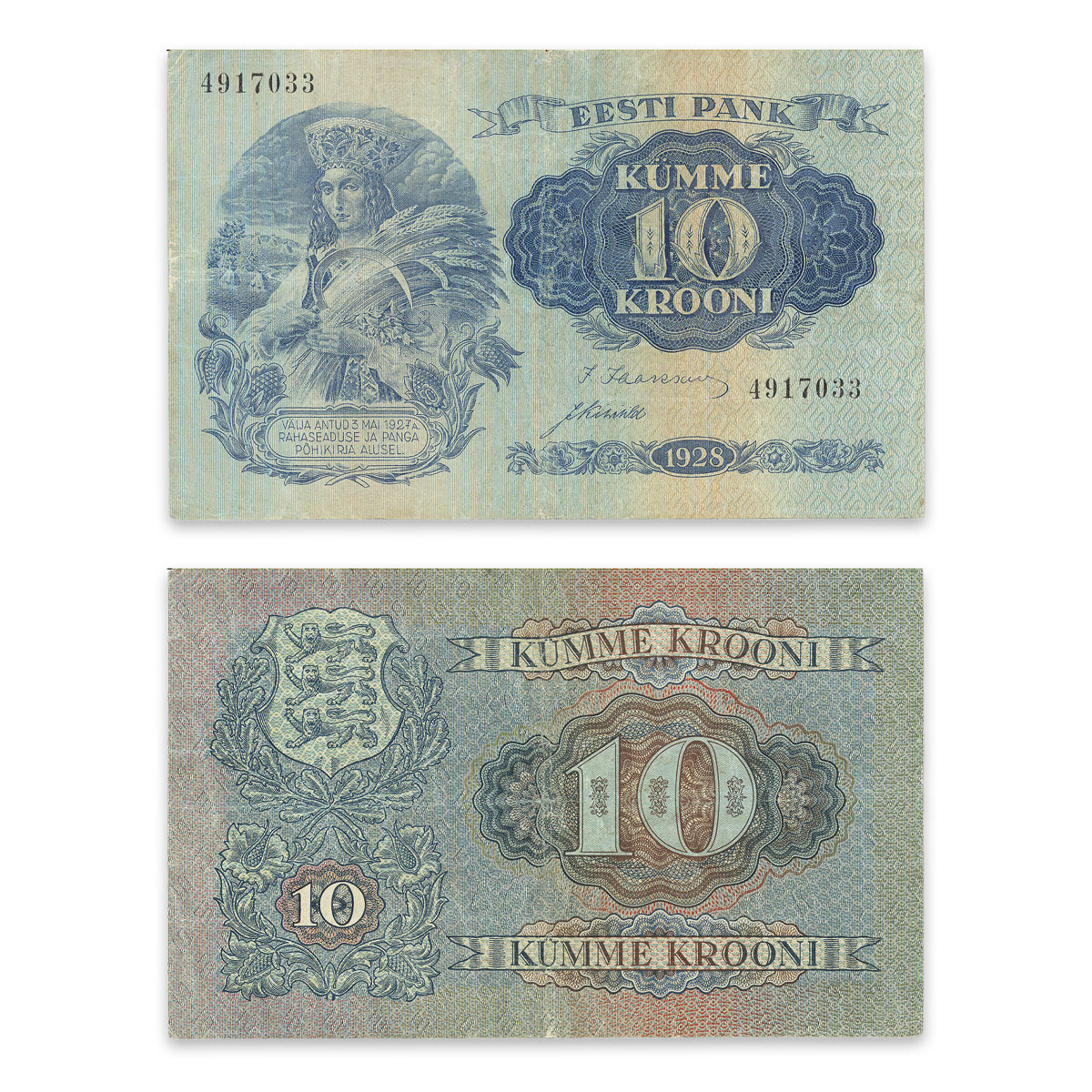 Estonia - Eesti Pank 1928 10 Krooni P# 63a F-15