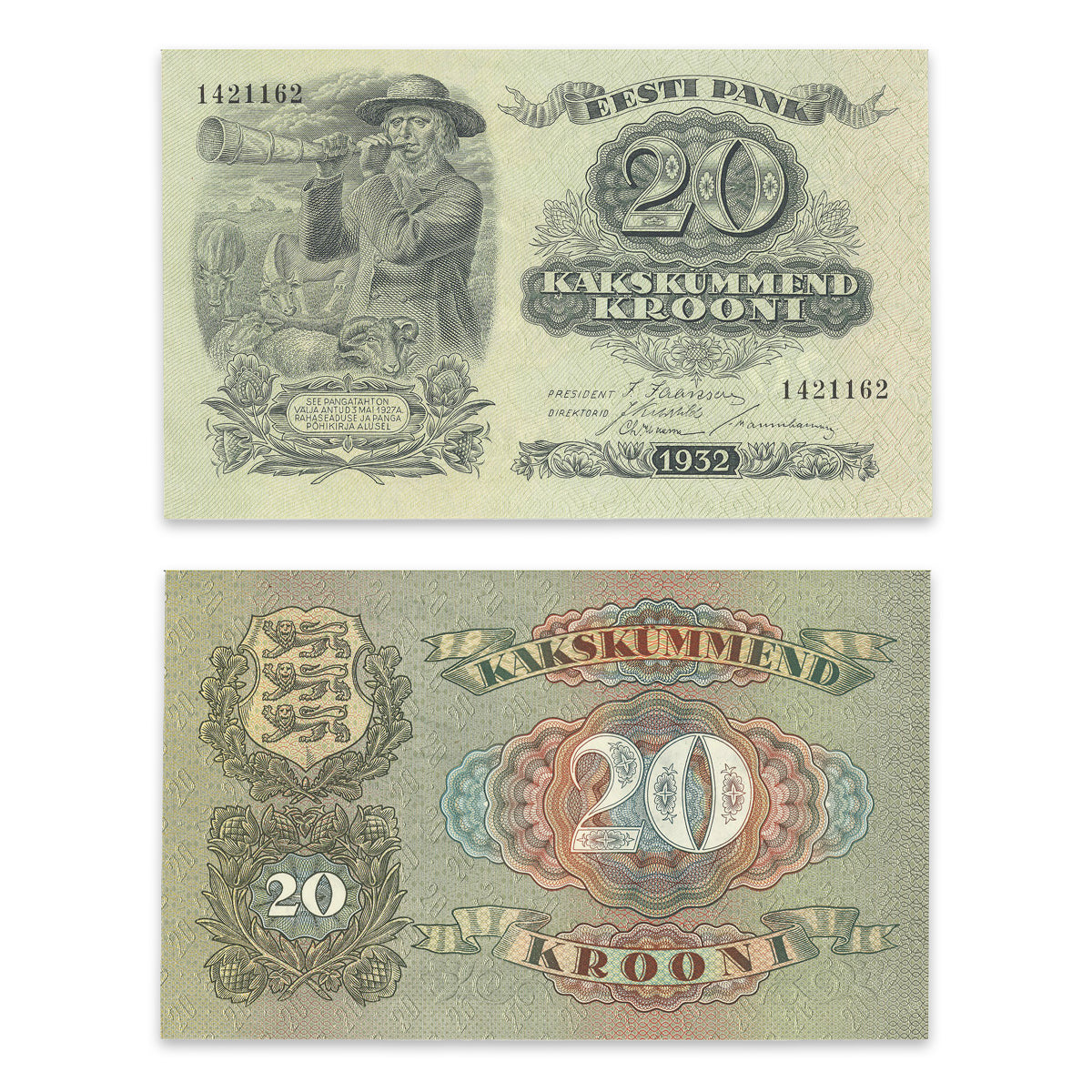 Estonia - Eesti Pank 1932 20 Krooni P# 64a UNC-60