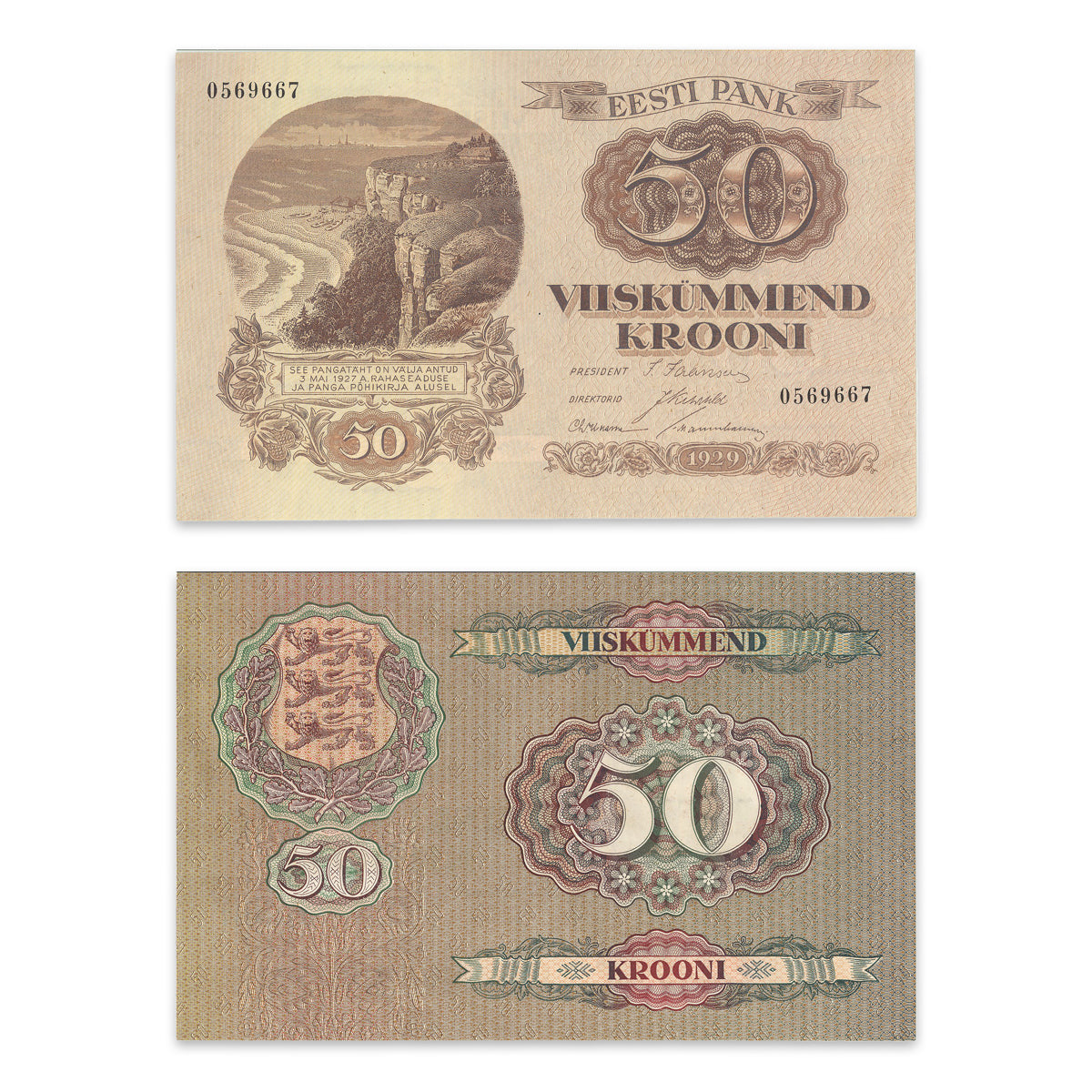 Estonia - Eesti Pank 1929 50 Krooni P# 65a UNC-62