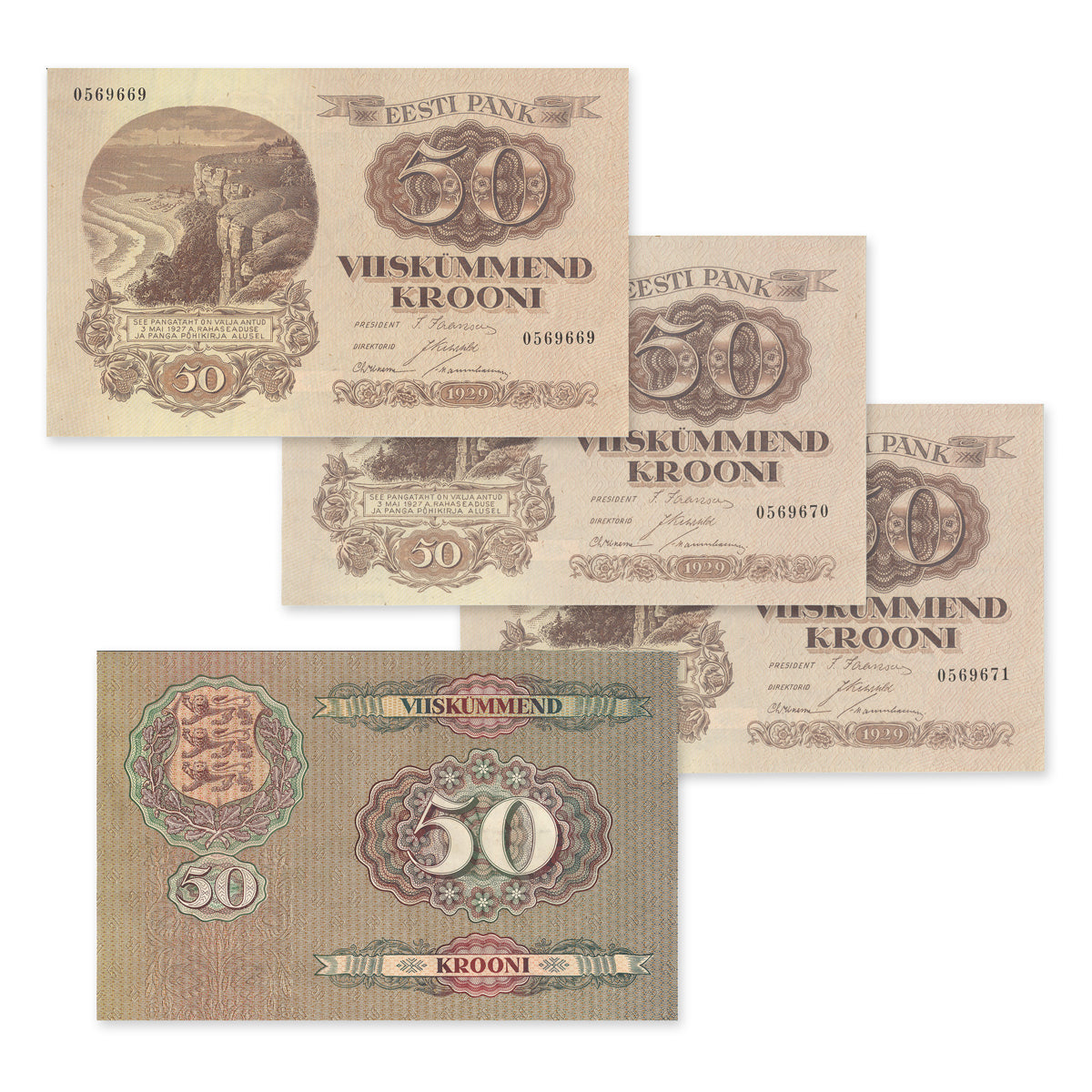 Estonia - Eesti Pank 1929 50 Krooni P# 65a 3 Consecutive AU-58