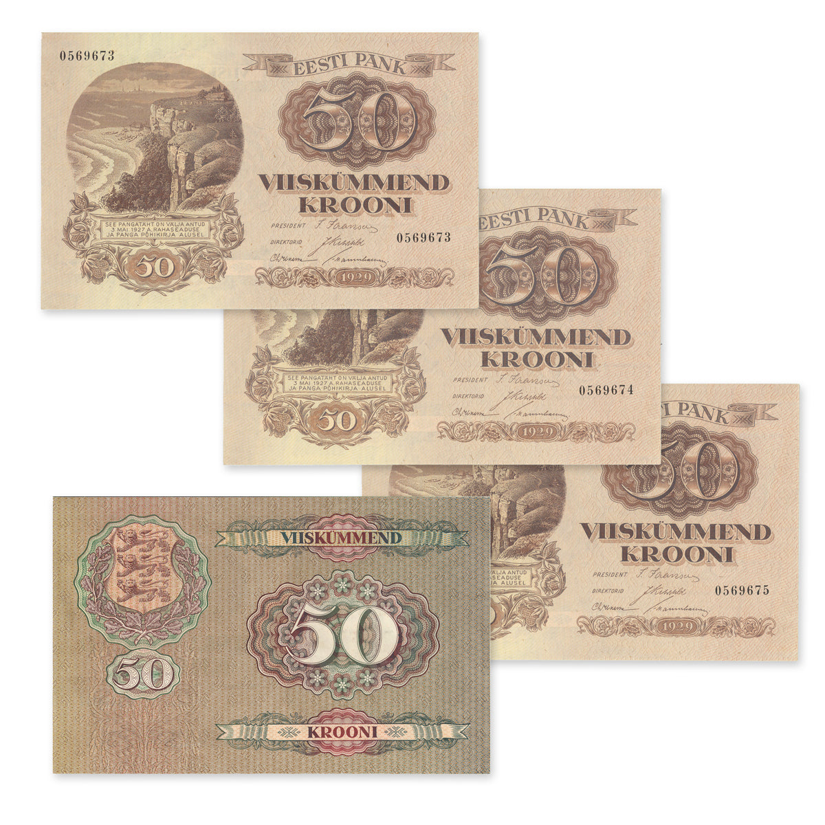 Estonia - Eesti Pank 1929 50 Krooni P# 65a 3 Consecutive AU-58