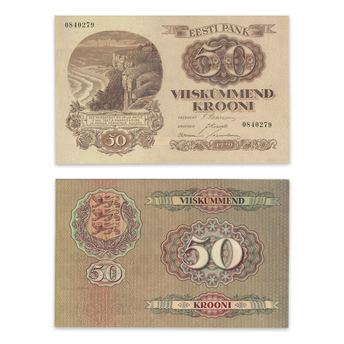 Estonia - Eesti Pank 1929 50 Krooni P# 65a AU-55