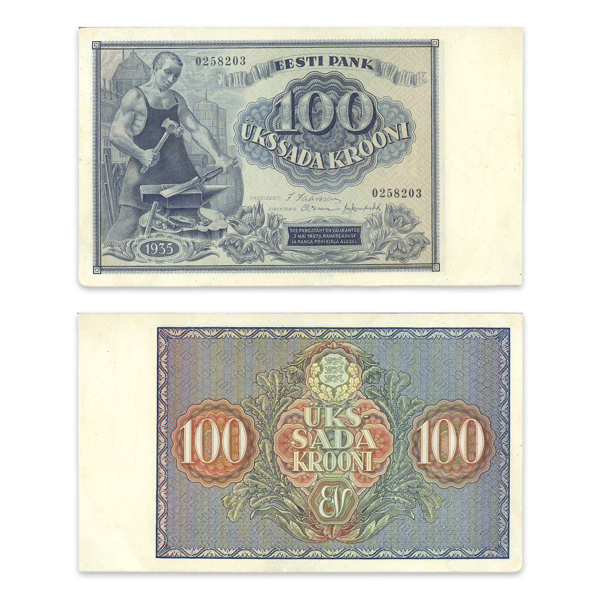 Estonia - Eesti Pank 1935 100 Krooni P# 66a UNC-60