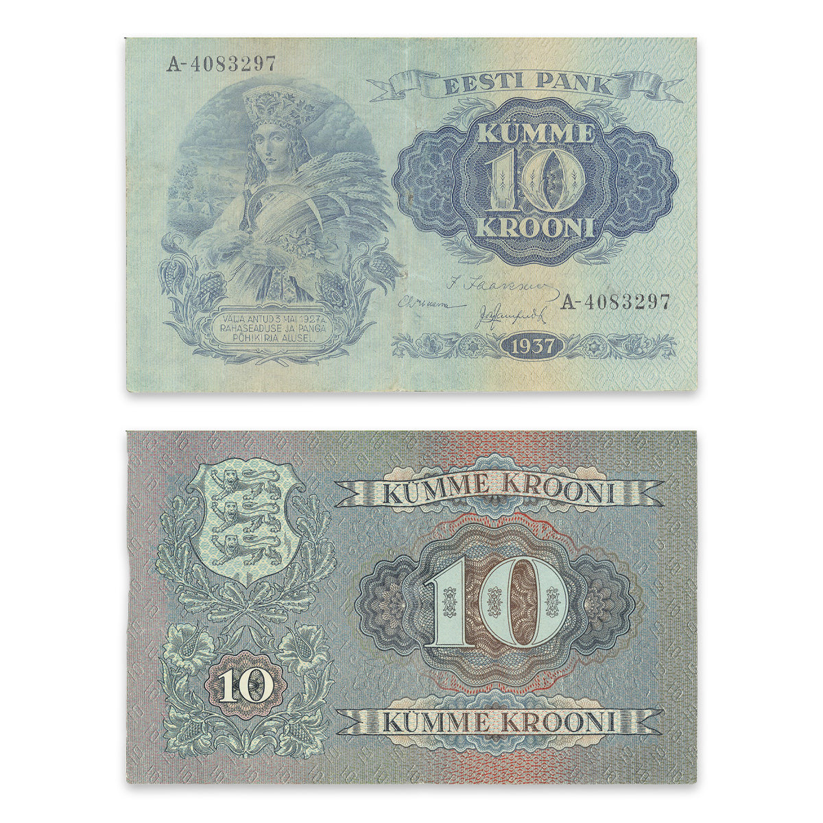 Estonia - Eesti Pank 1937 10 Krooni P# 67a VF-30