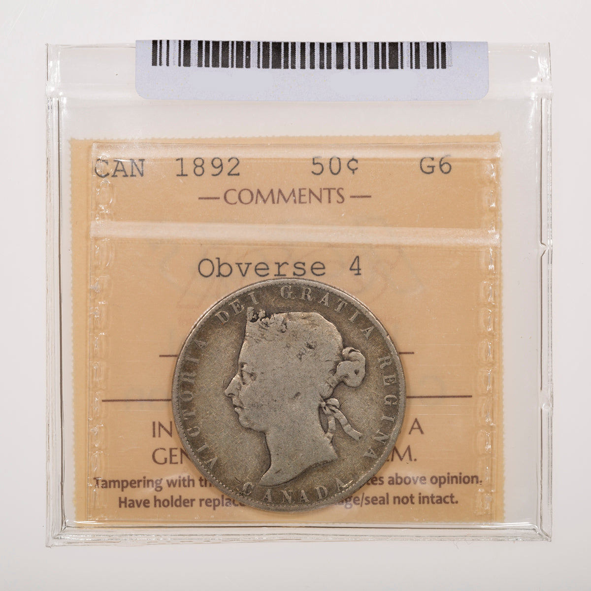 50 Cent 1892 Obverse 4 ICCS G-6