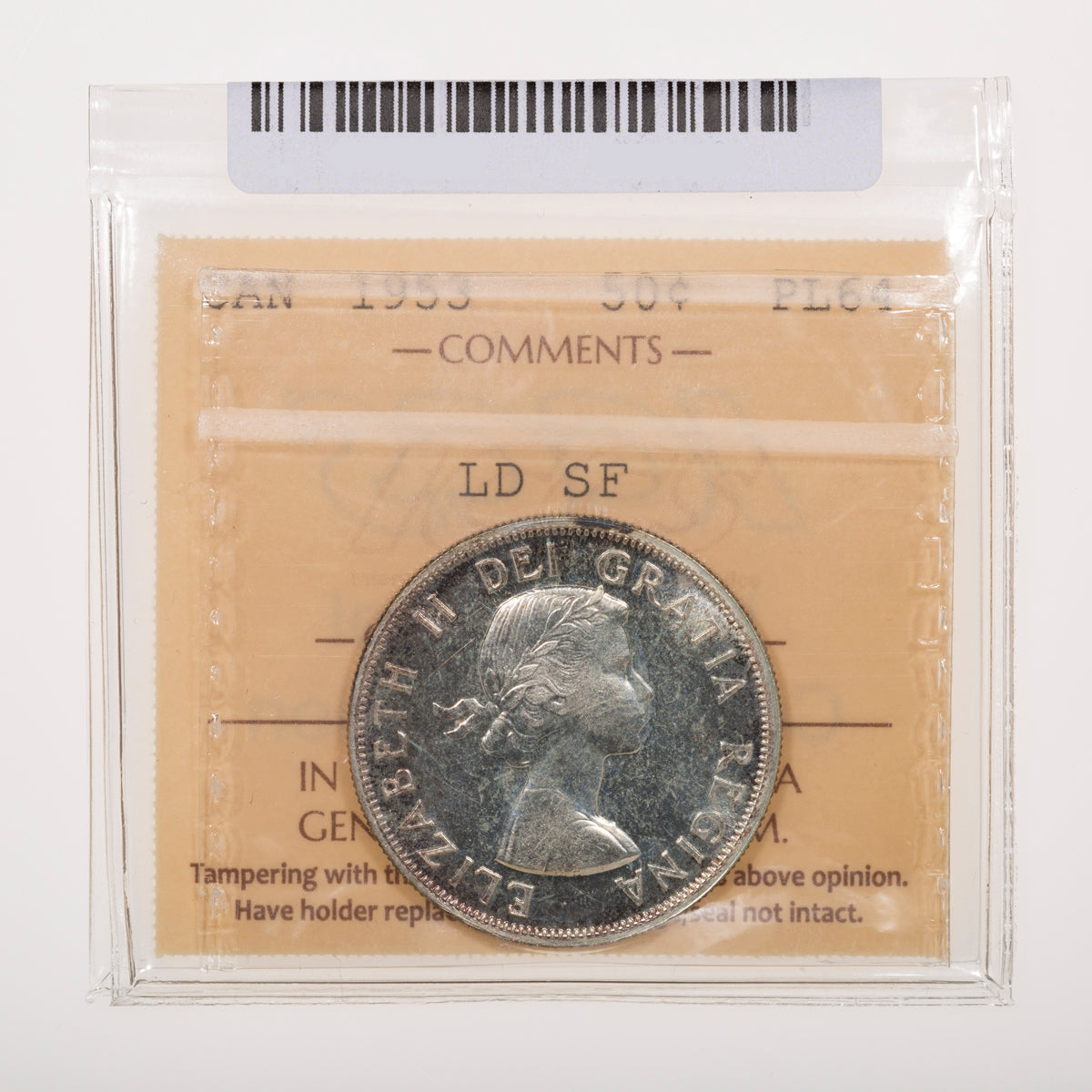 50 Cent 1953 Large Date Shoulder Fold ICCS PL-64
