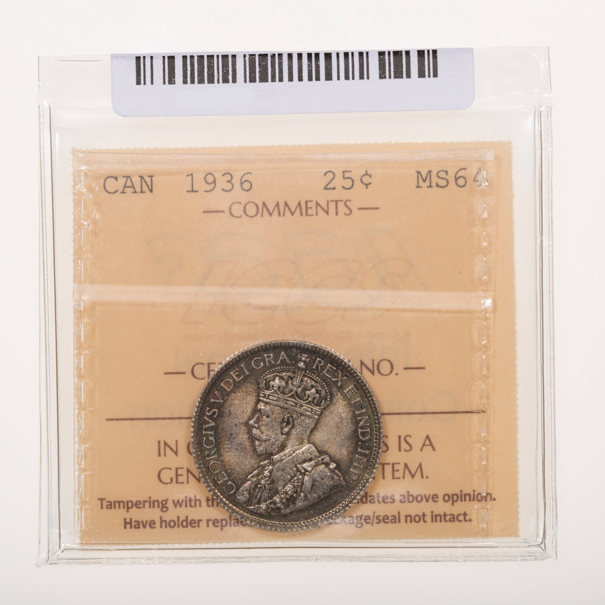 25 Cent 1936 ICCS MS-64