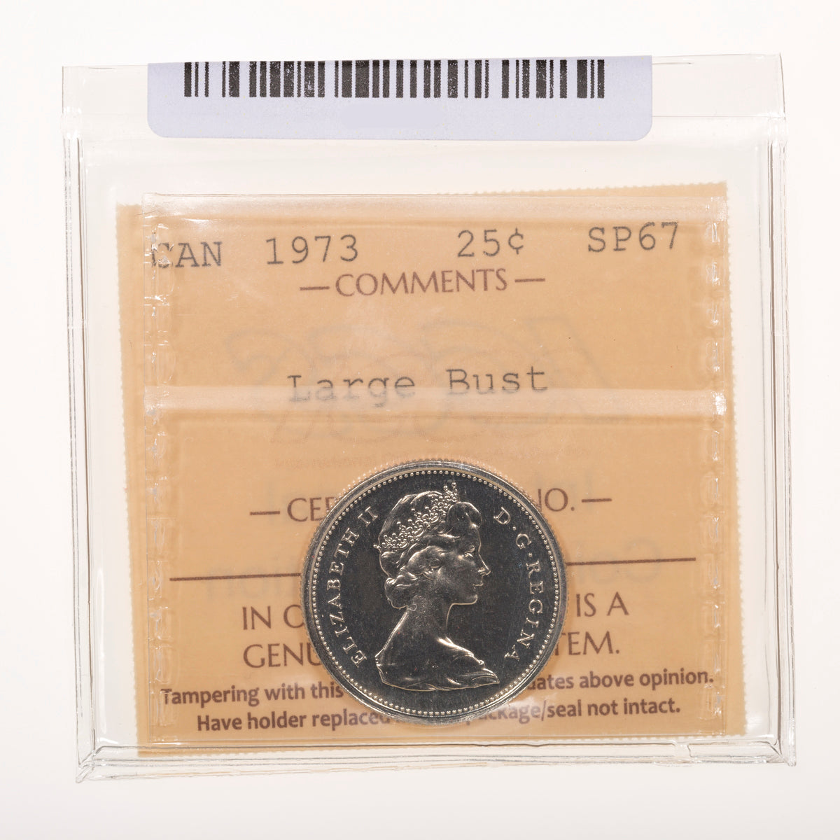 25 Cent 1973 Large Bust ICCS SP-67