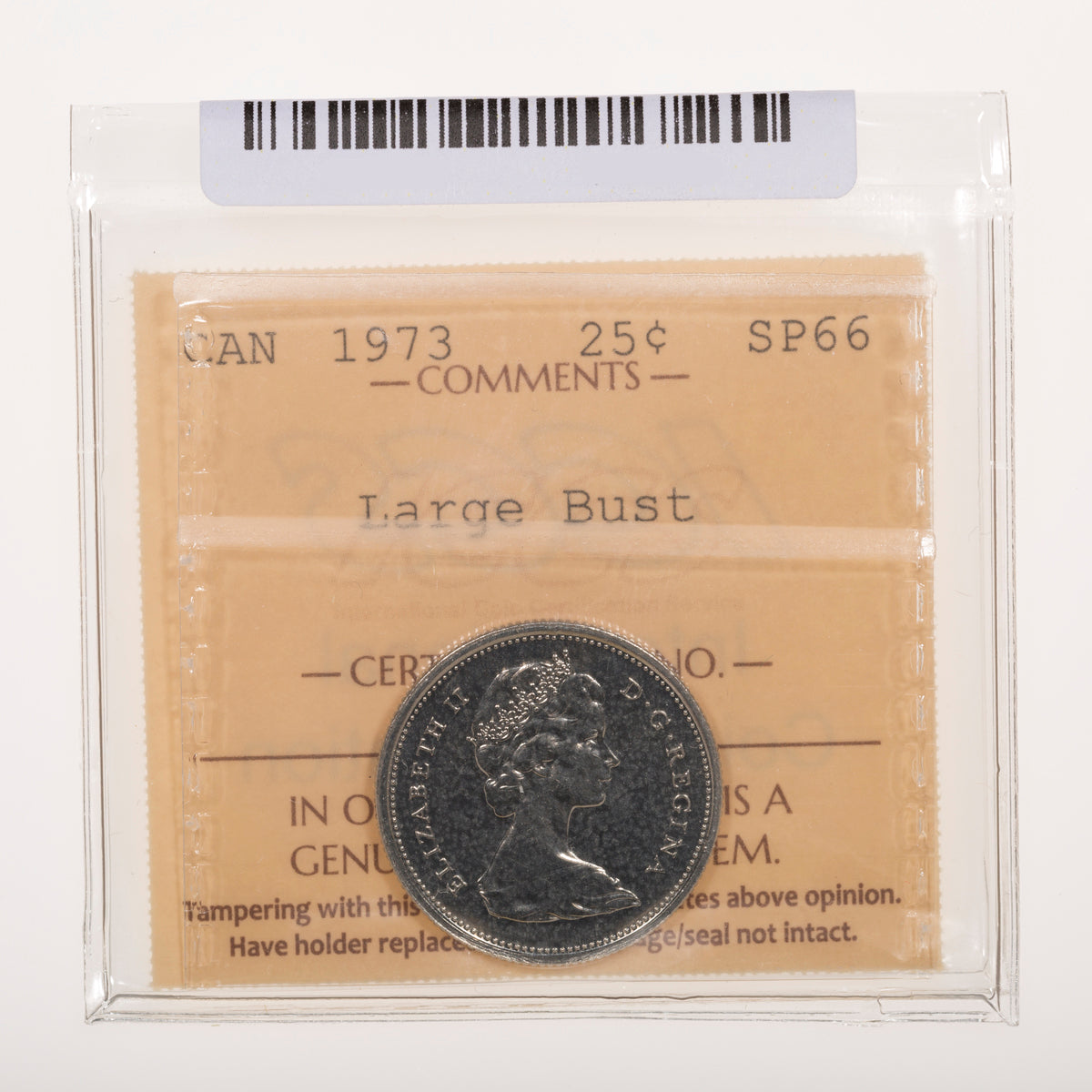 25 Cent 1973 Large Bust ICCS SP-66