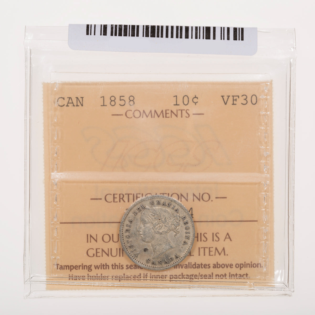 10 Cent 1858 ICCS VF-30