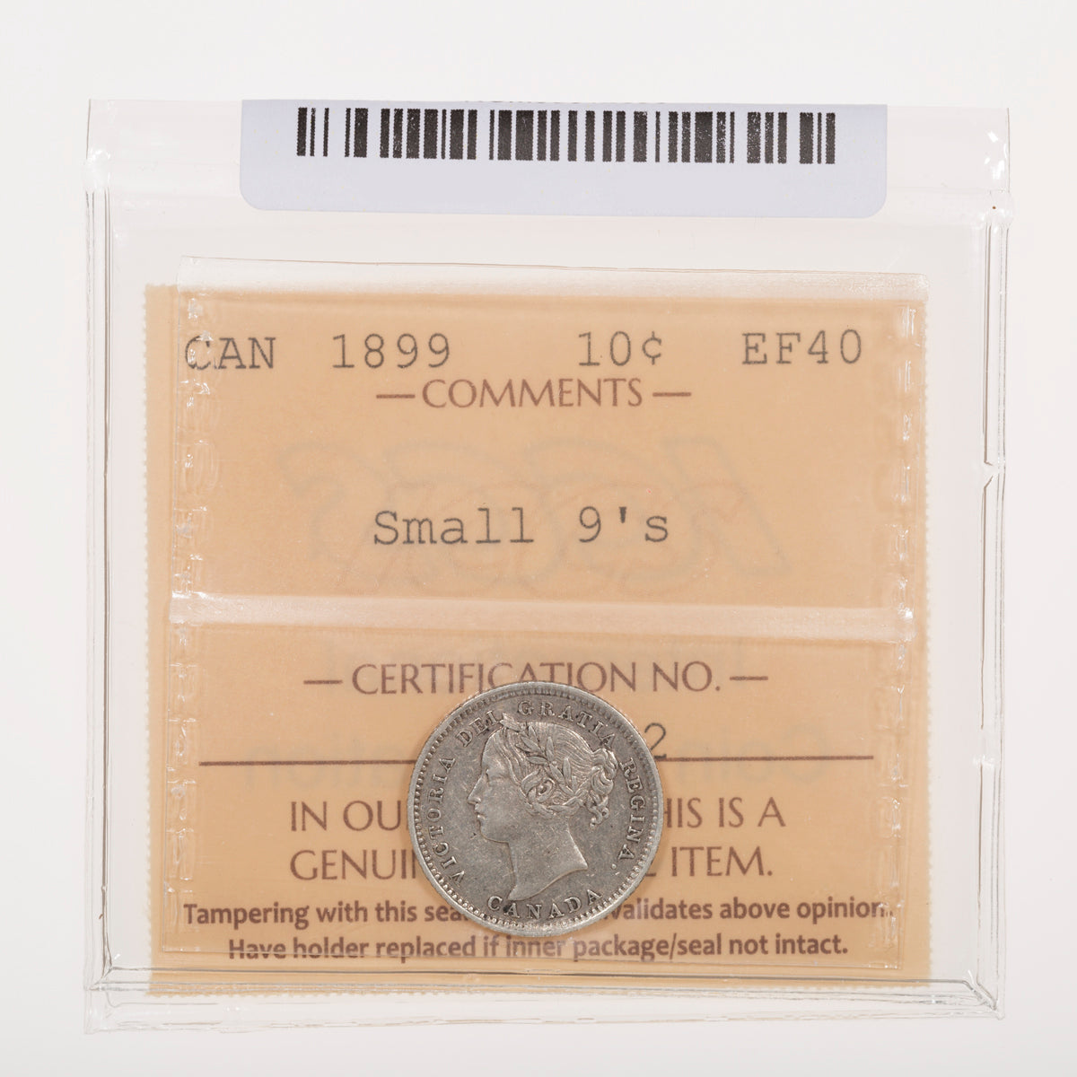 10 Cent 1899 Small 9's ICCS EF-40