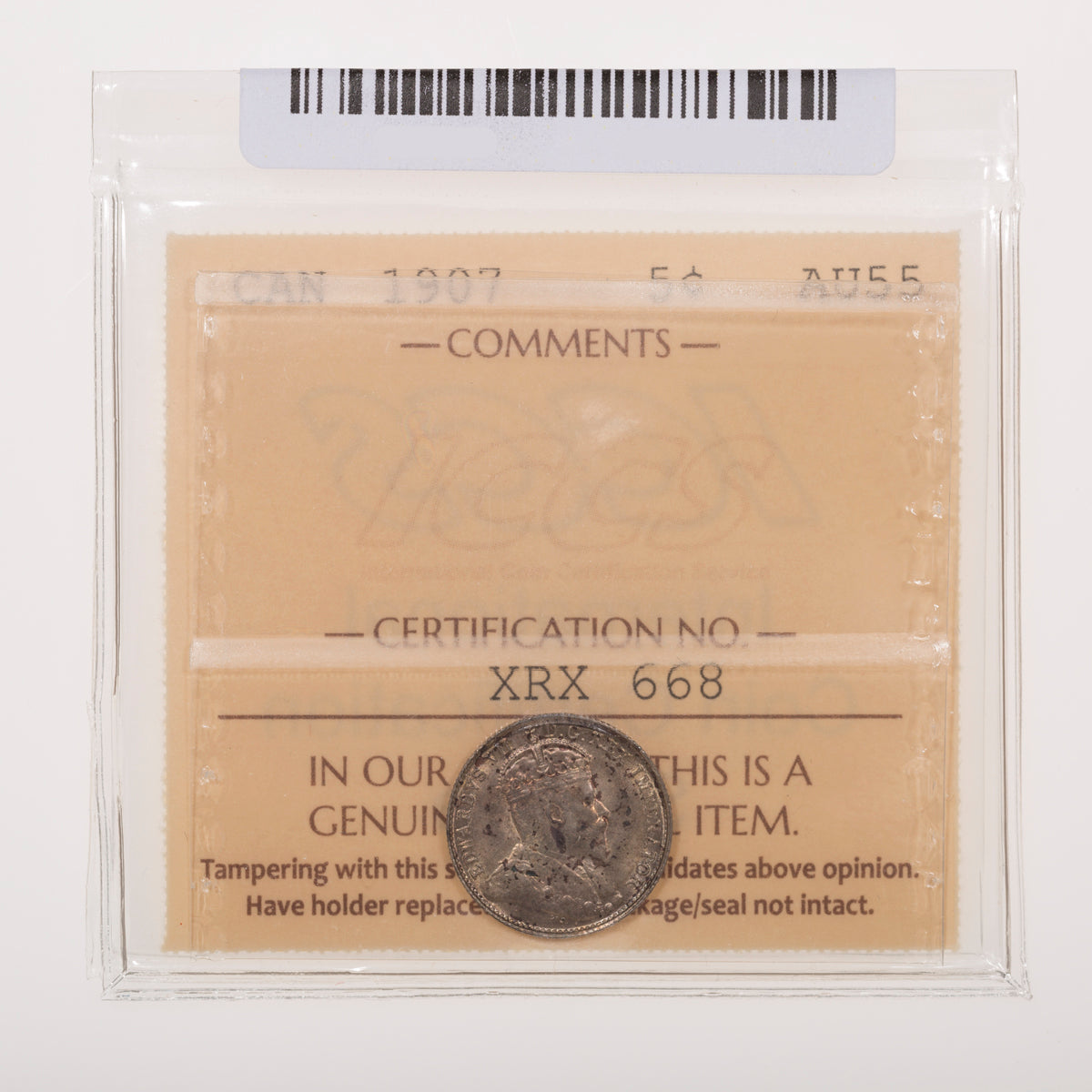5 Cent 1907 ICCS AU-55 Narrow 7