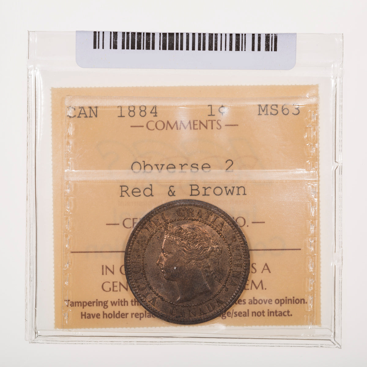 1 Cent 1884 Obverse 2 ICCS MS-63 Red & Brown