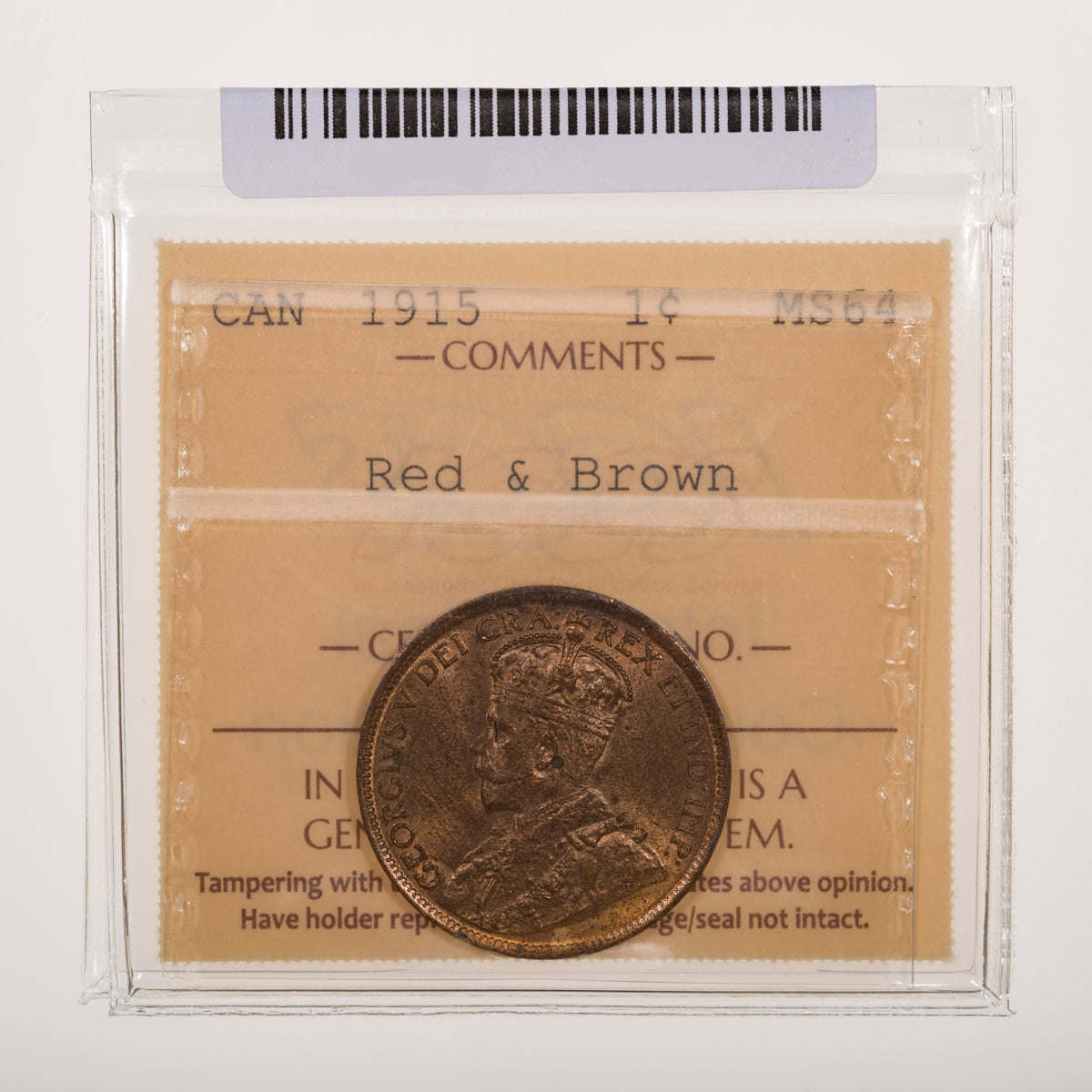 1 Cent 1915 ICCS MS-64 Red & Brown