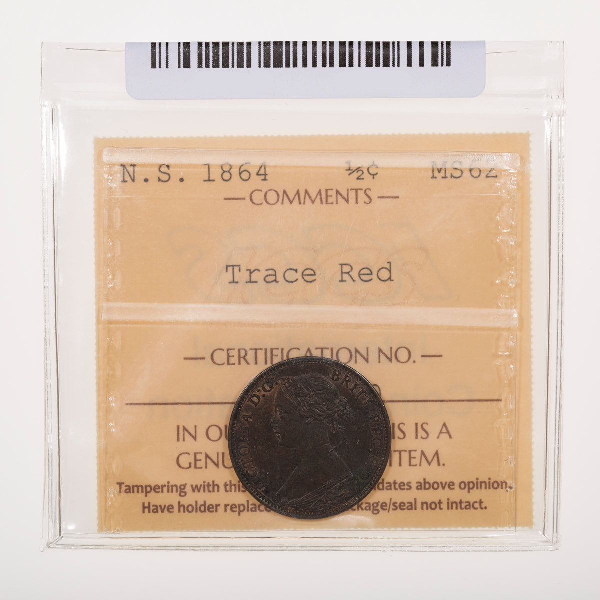 NS Half Cent 1864 ICCS MS-62 Trace Red
