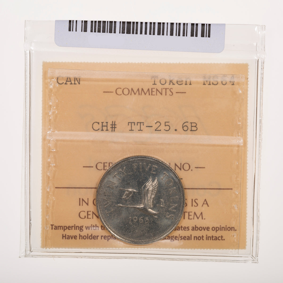 25 Cent Test Token 1965 CH# TT-25B Nickel ICCS MS-64