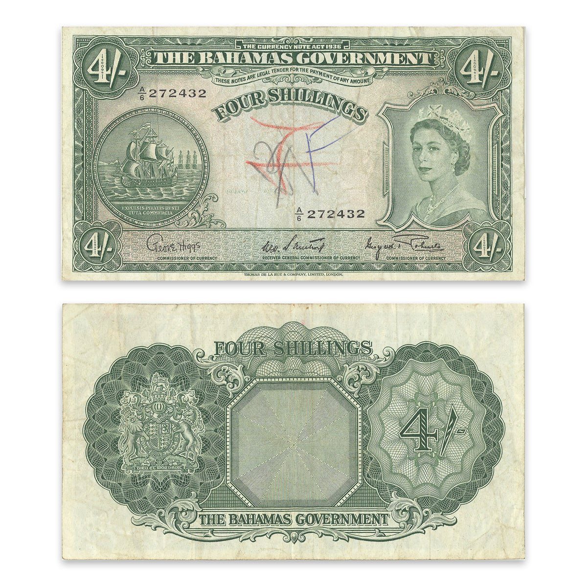 Bahamas 1953 4 Shillings P# 13d F-12